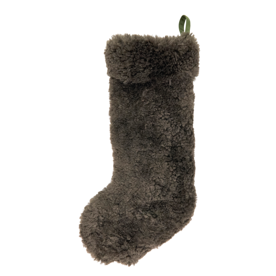 lamb fur stocking, forrest green