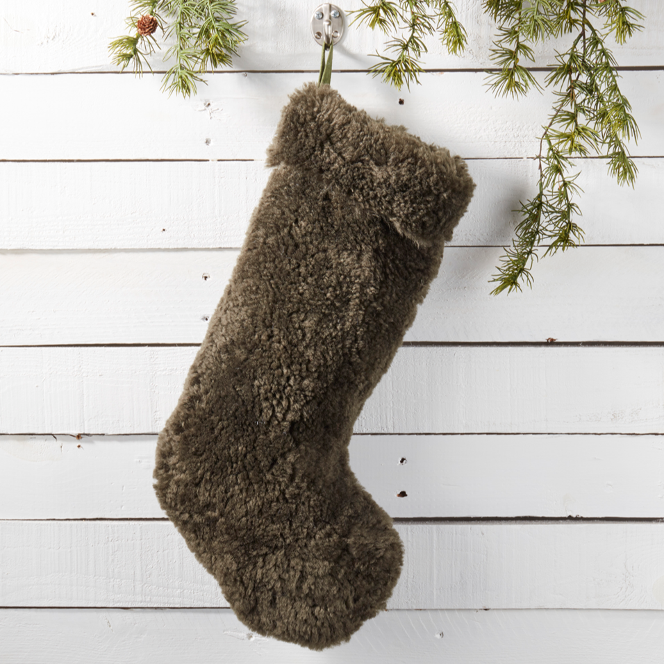 lamb fur stocking, forrest green