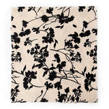 taupe fringe scarf with black floral printed design