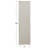 Rectangular table runner with dimensions 108 inches long and 14 inches wide on a white background.