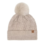 beige Weaving Texture Pom Beanie