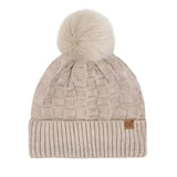 beige Weaving Texture Pom Beanie