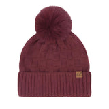 wine Weaving Texture Pom Beanie
