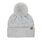 grey Weaving Texture Pom Beanie