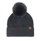 black Weaving Texture Pom Beanie