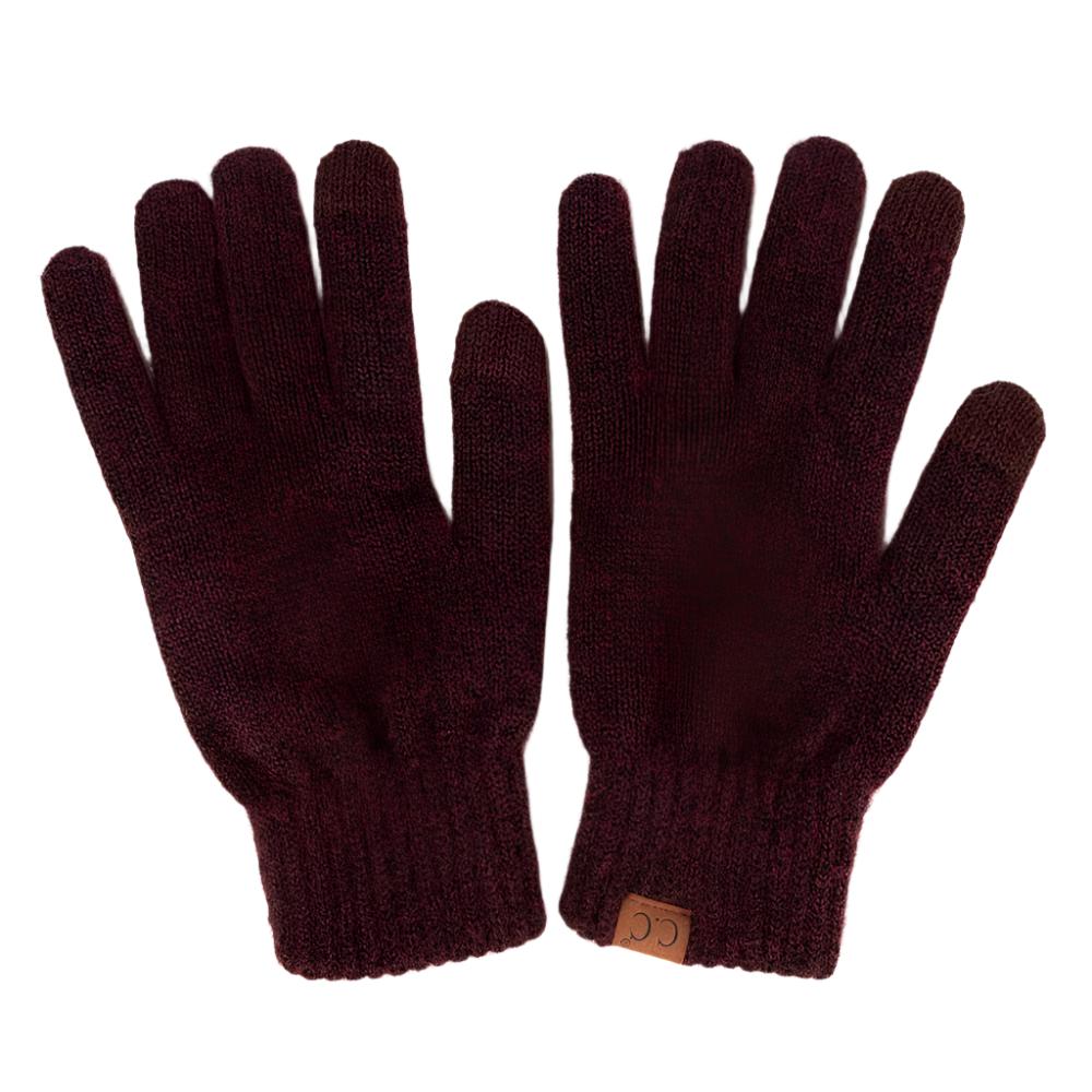 Heather Knit Plain Smart Touch Gloves, Wine Color