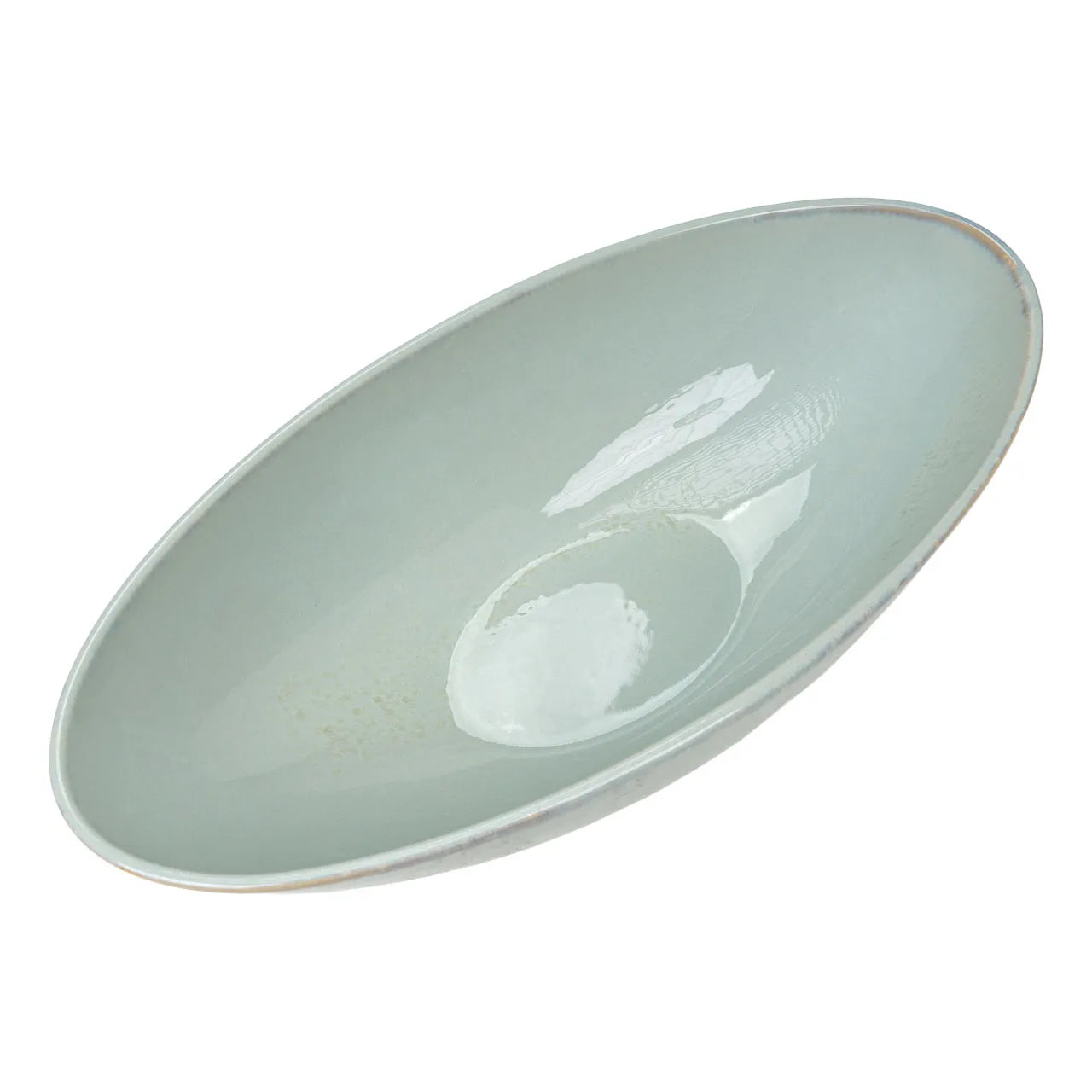 glazed ceramic wide flared  pedestal bowl with ribbed textured base on white background