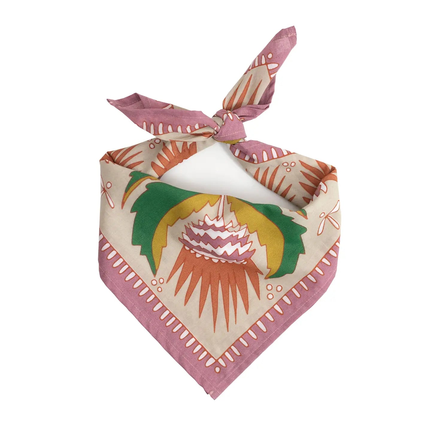 Decorative bandana with colorful leaf pattern on a white background
