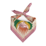 Decorative bandana with colorful leaf pattern on a white background