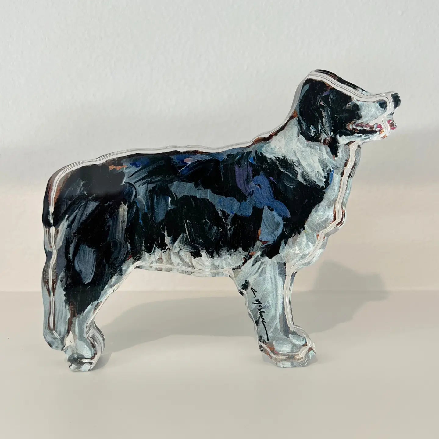 border collie acrylic figurine on white background
