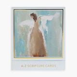 Card with an angel illustration and 'A-Z Scripture Cards' text on a white background