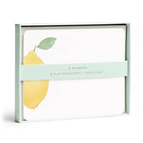 Pack of flat notecards with envelopes featuring a lemon design on a white background.
