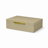 Beige striped box with a gold handle on a white background