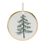 Decorative ornament with a green tree design on a white background