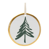 Decorative ornament with a green tree design on a white background