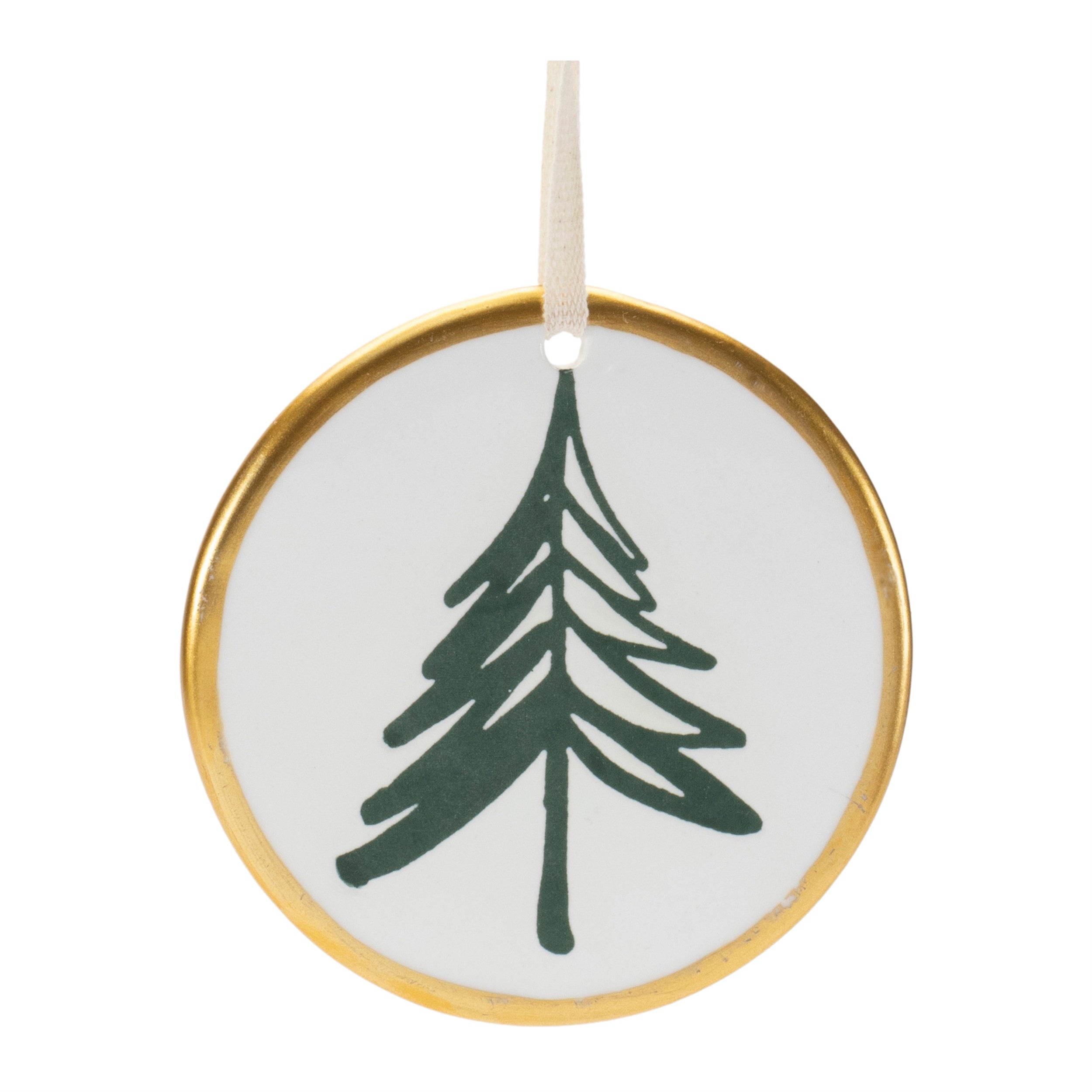 Decorative ornament with a green tree design on a white background