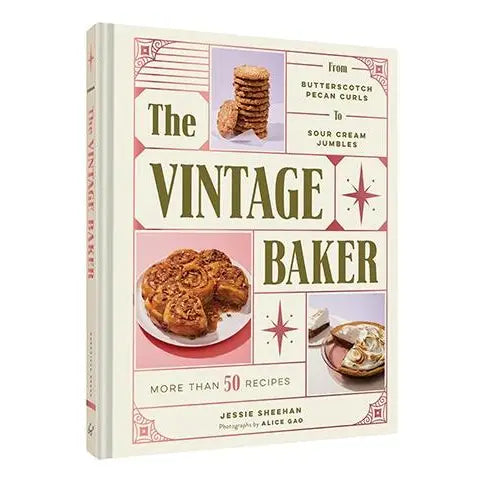 Book cover of 'The Vintage Baker' with images of baked goods on a white background