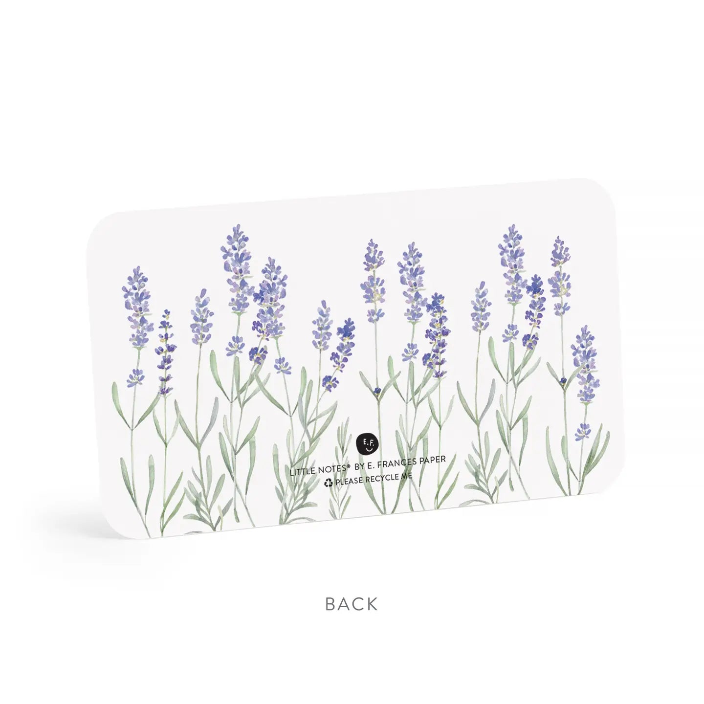 little notes with lavender design on a white background