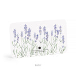little notes with lavender design on a white background