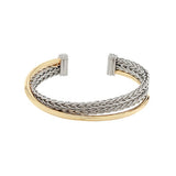 Braided bracelet with gold and silver accents on a white background