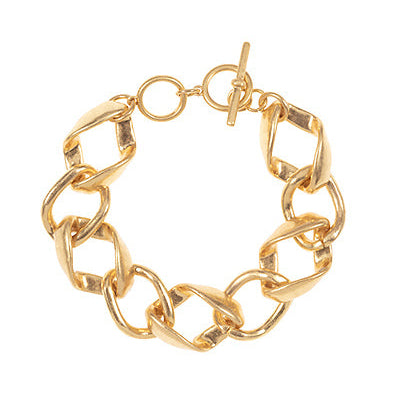 Gold chain bracelet on a white background