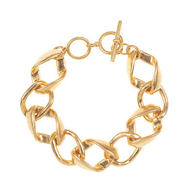 Gold chain bracelet on a white background