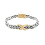 Bracelet with gold 'X' charm and two-tone design on a white background