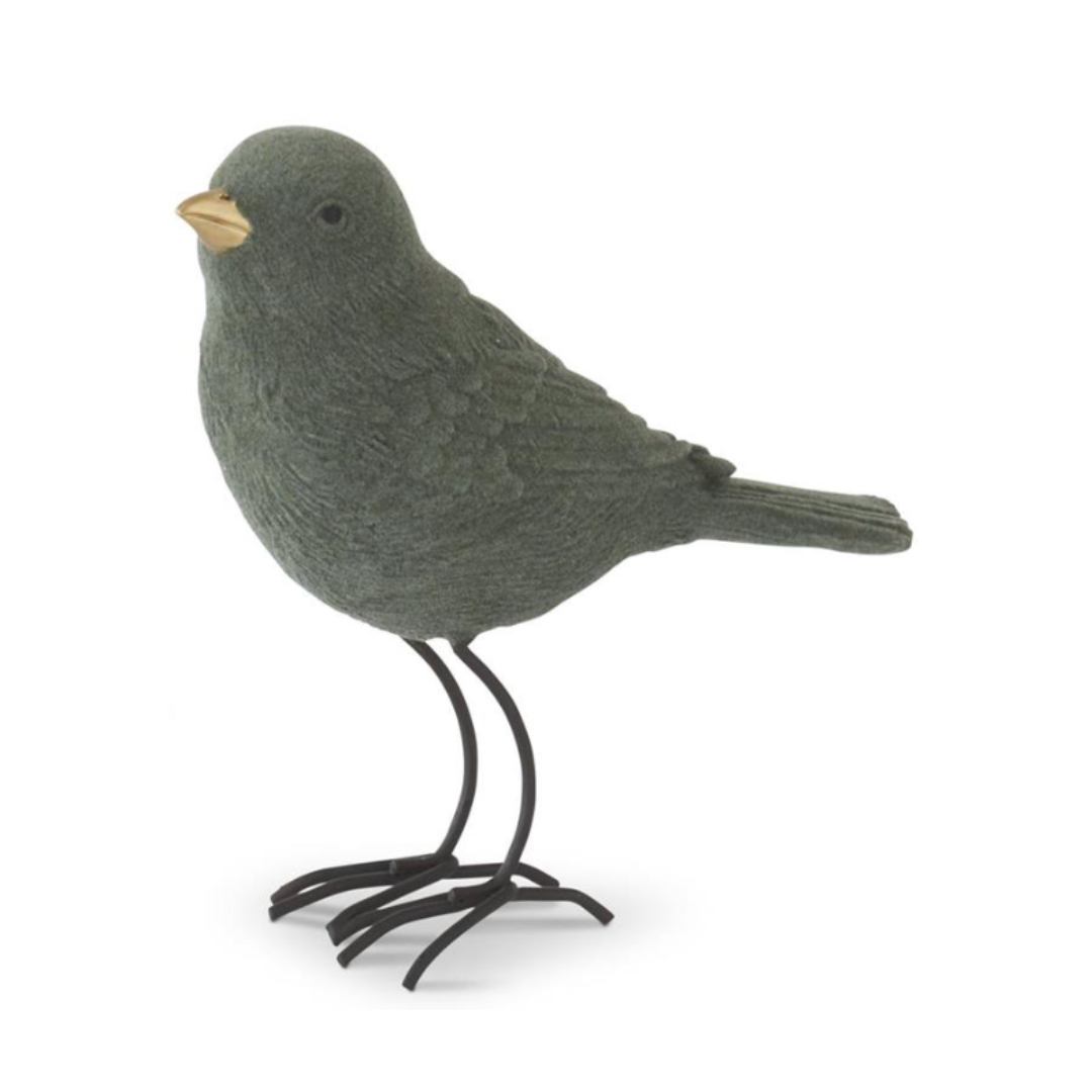 green velvet bird with gold beak, style b looking forward