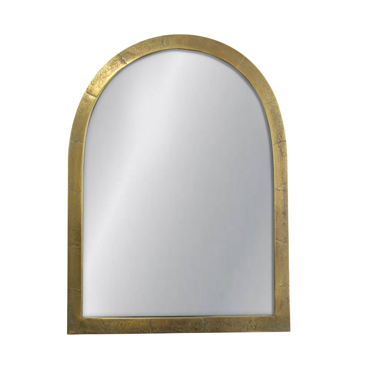 Arched mirror with gold frame on a white background