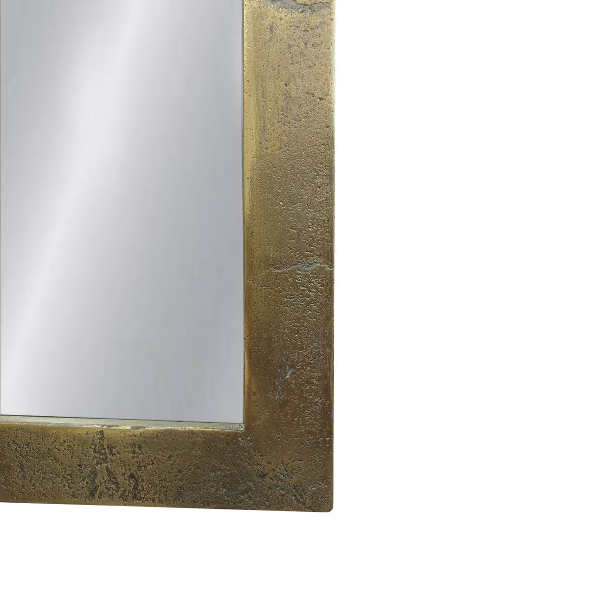 Close-up of a mirror with a gold frame on a white background