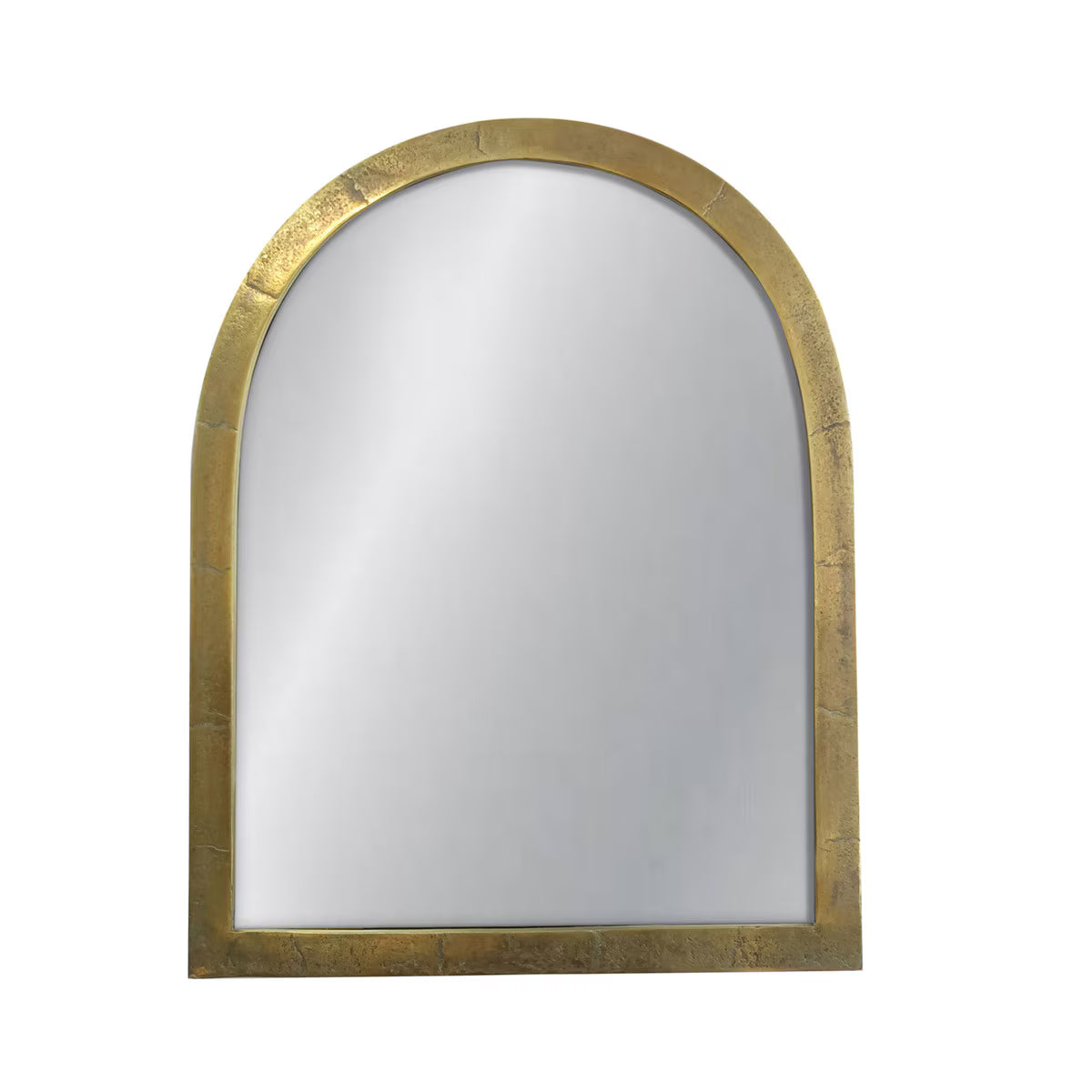 Arched mirror with gold frame on a white background