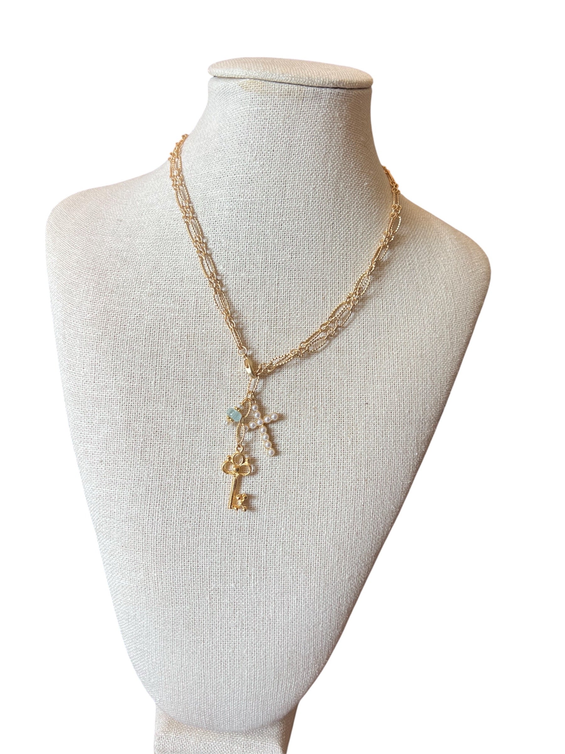 Necklace features a gold braided chain link design that can be worn long or doubled up for a layered look.