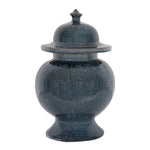 dark gray ceramic urn with a lid on a white background