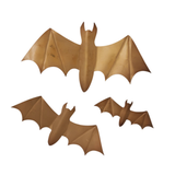 three winged gold bat wall decor in varying sizes on a white background