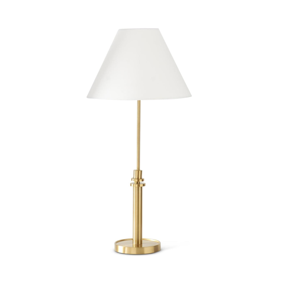Antique Brass Metal Lamp w/White Shade on a white background