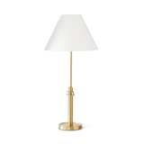 Antique Brass Metal Lamp w/White Shade on a white background