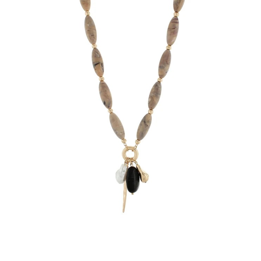 Marble Stone Multi Charm Necklace on white background
