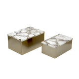 Two marble-top boxes on a white background