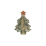Hand-Painted Stoneware Christmas Tree Dish w/ Star, white background, style A