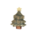Hand-Painted Stoneware Christmas Tree Dish w/ Star, white background, style D