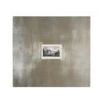 framed black-and-white architectural building print with wide champagne silver leaf frames and light brown glaze