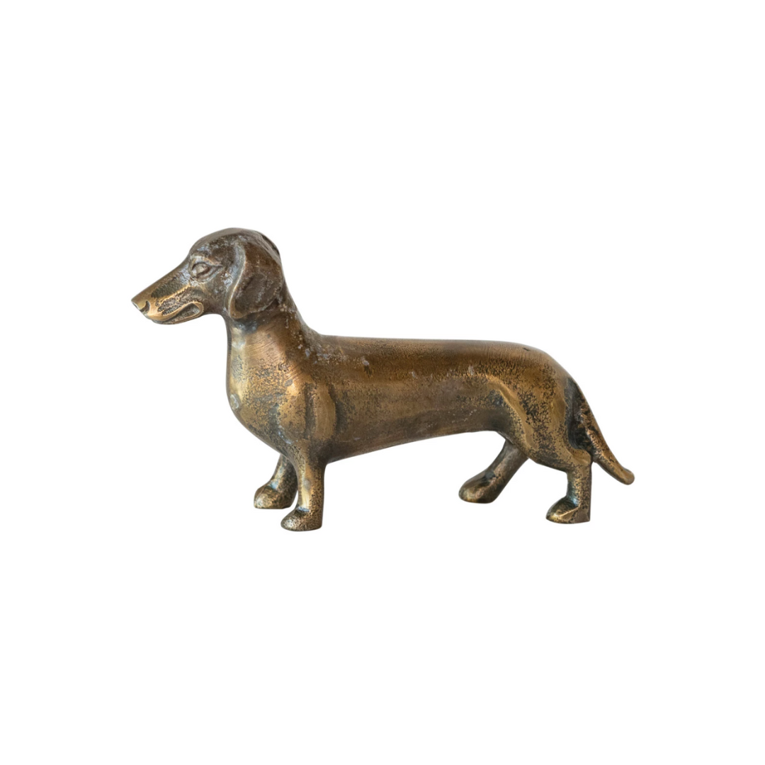 Cast Aluminum Dachshund, Antique Brass Finish