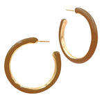 polished gold open hoop earrings with a smooth, rounded design displayed on a white background.