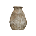 terracotta vase with an aged, textured brown finish resembling ancient artifacts