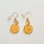 gold dangle earrings with  coin charm