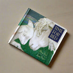 Children's book titled 'Time for Bed' with illustrations of sheep on a striped fabric background