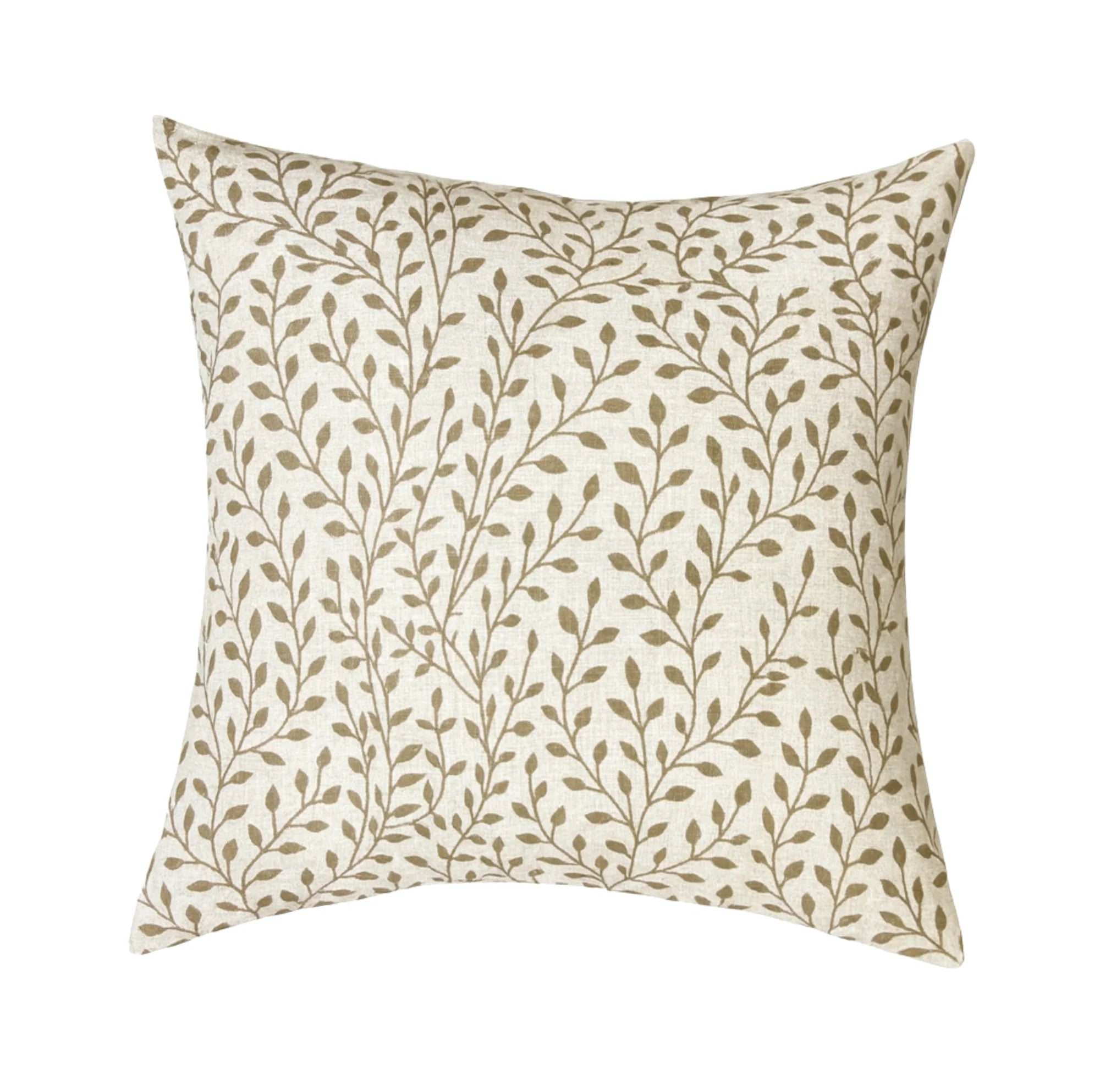Decorative pillow with leaf pattern on a white background