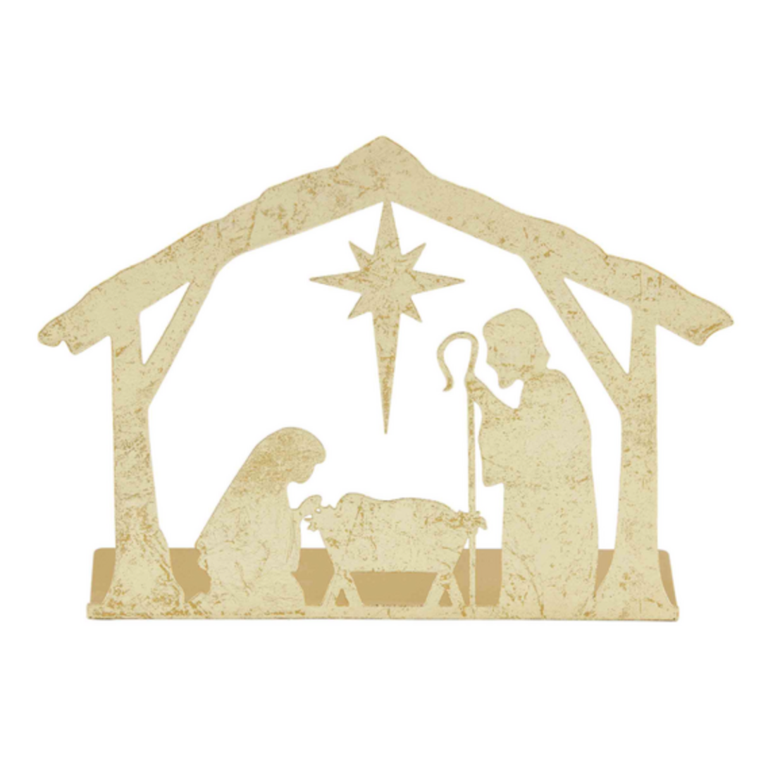 gold tin nativity, christmas decor