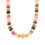 Colorful beaded necklace on a white background