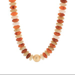 Necklace with multicolored beads on a white background